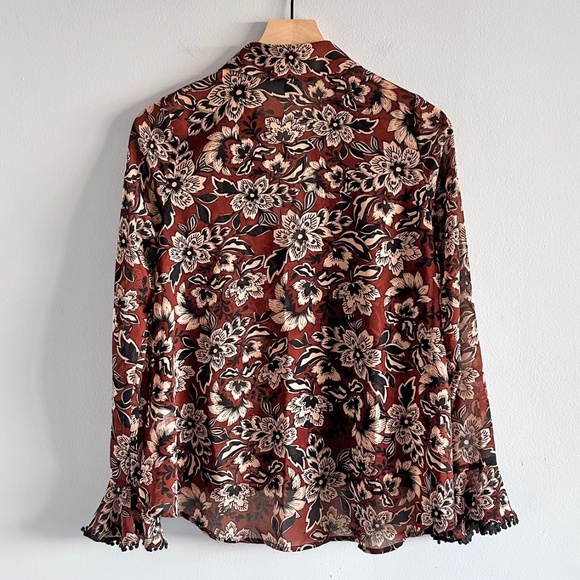 For Love & Lemons Gracie Blouse | Brown & Cream Floral | Size XS - Picture 5 of 14